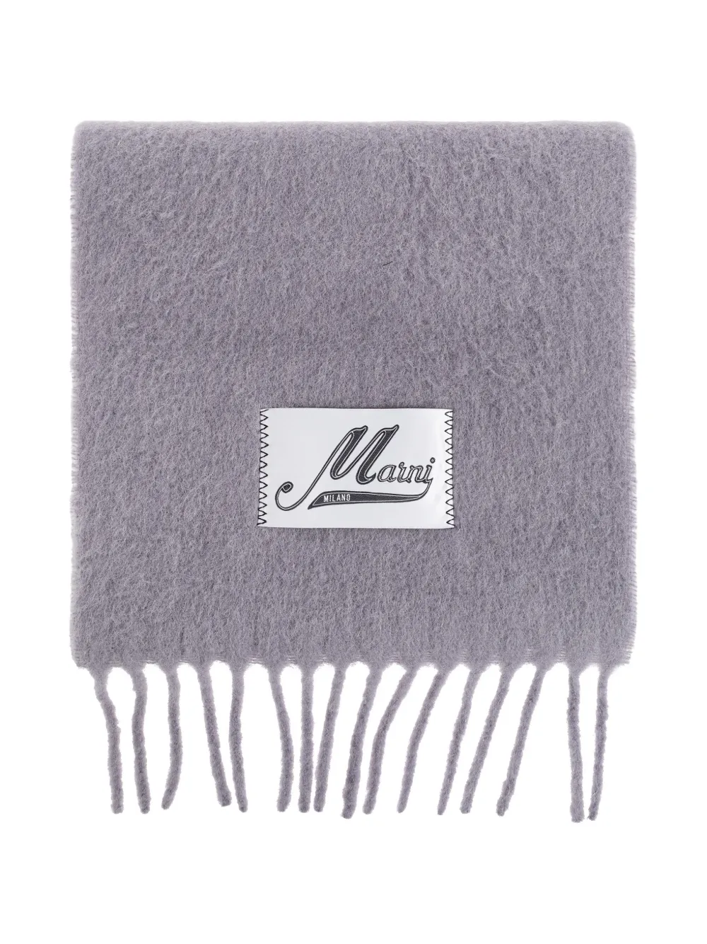 Marni fringed logo-patch scarf - Grigio