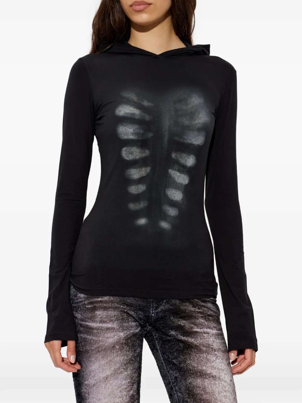  Avavav Sudadera Con Estampado De Rayos X Y Capucha - Negro 