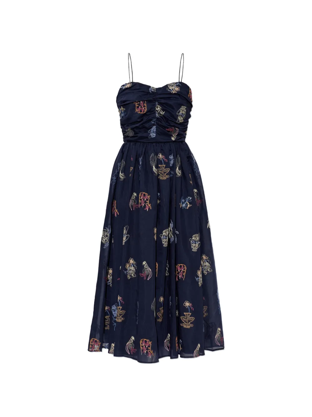 MUNTHE Nova embroidered ruched-bodice midi dress - Blu