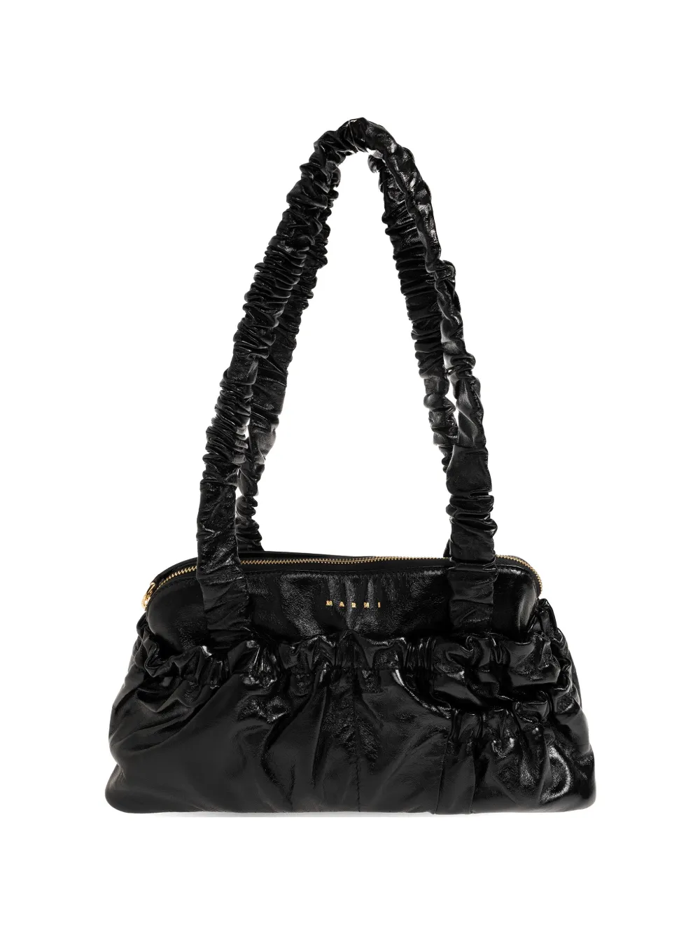 Marni ruched leather shoulder bag - Nero