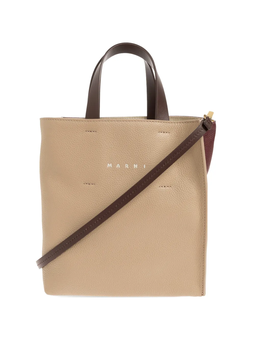 Marni mini Museo logo-print pebbled-leather tote bag - Toni neutri