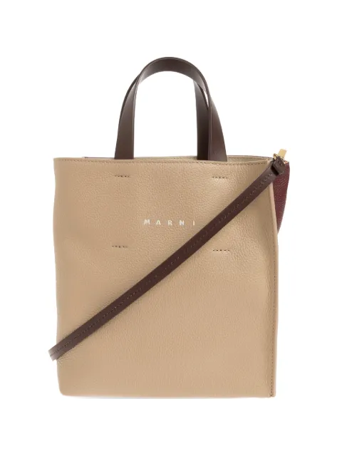 Marni Museo Soft mini bag in taupe, burgundy and brown leather
