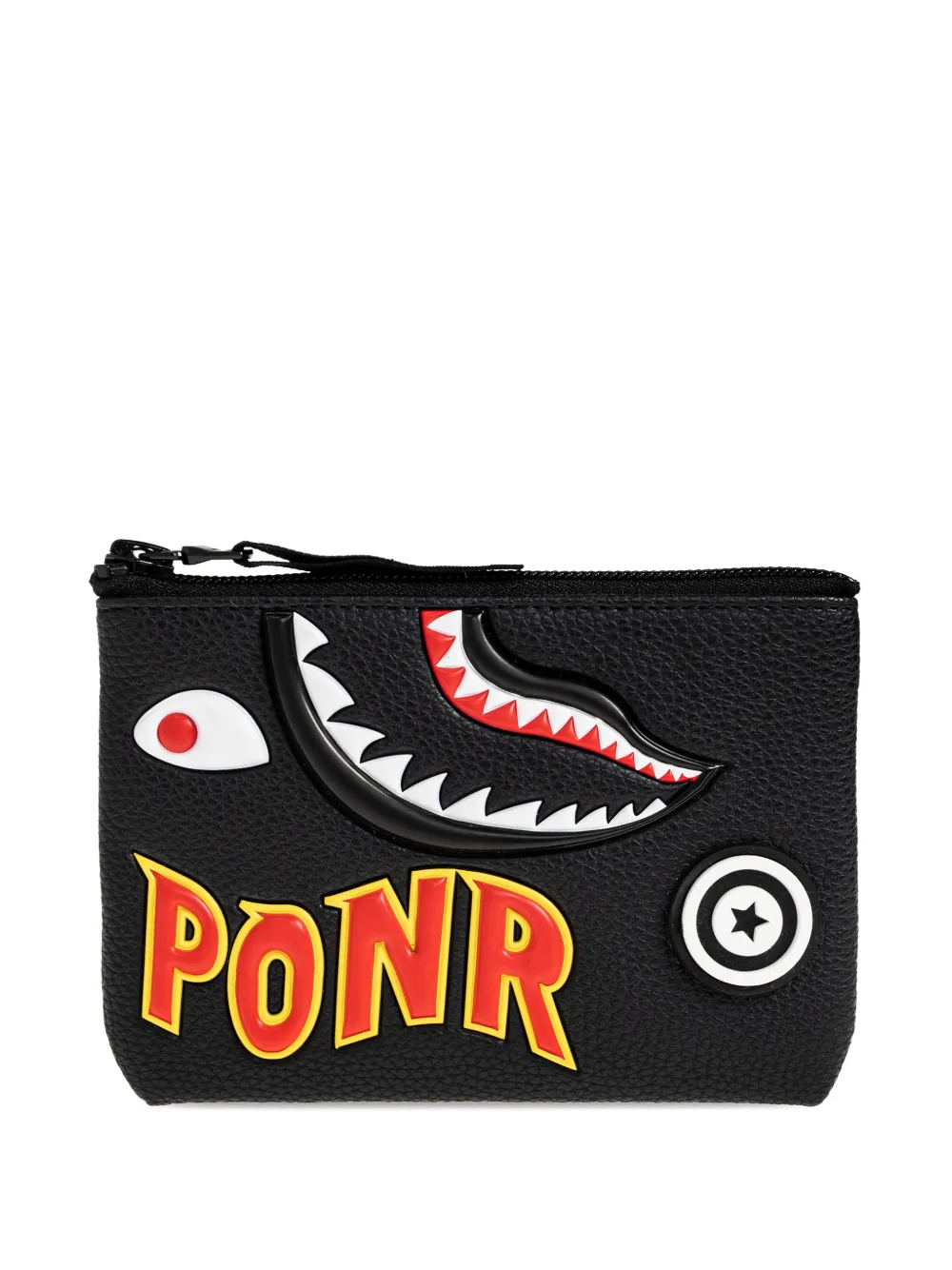 A BATHING APE® Shark-patch pebbled leather cardholder - Nero