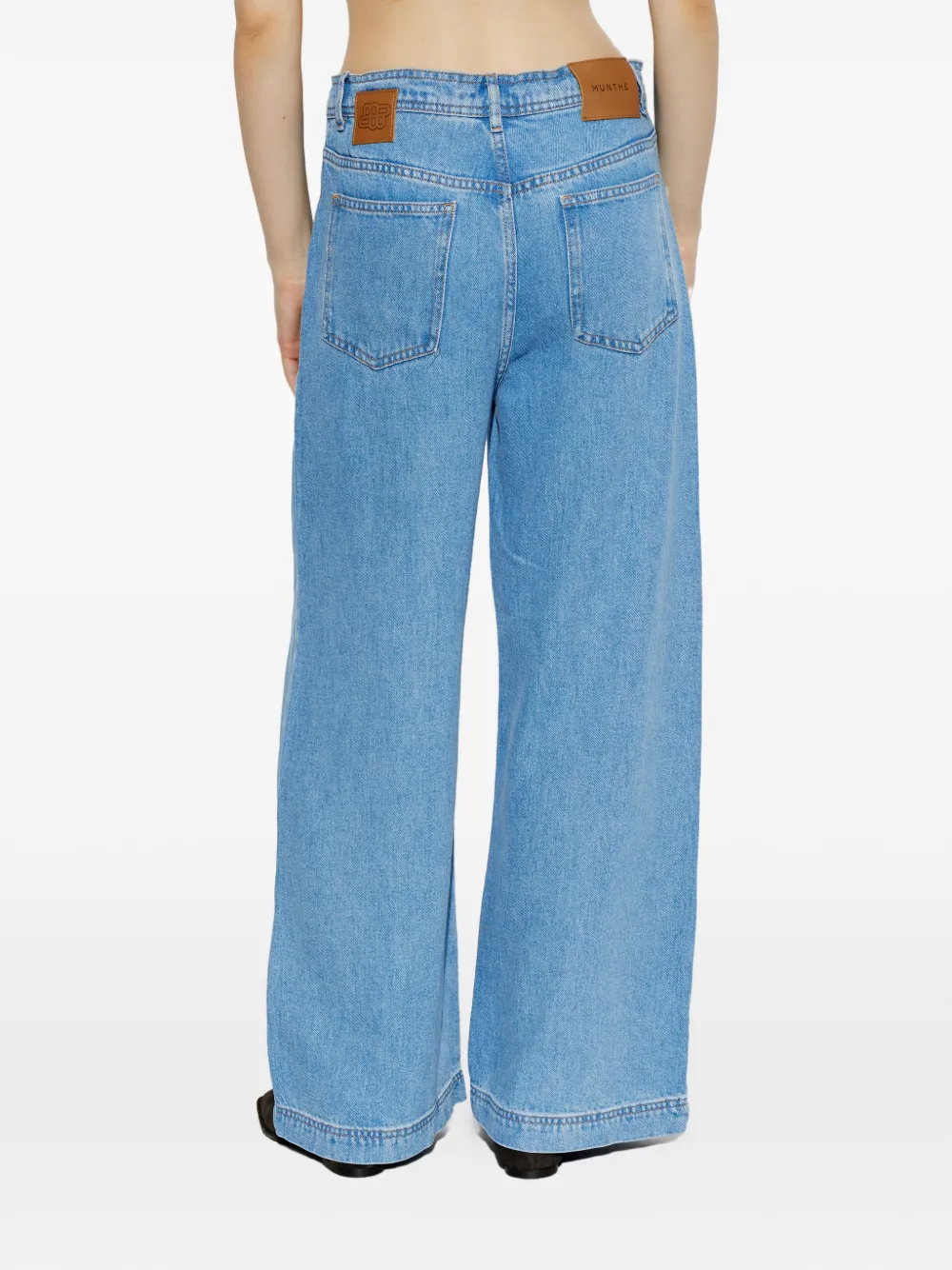 MUNTHE Obey jeans met trekkoord en wijde pijpen Blauw