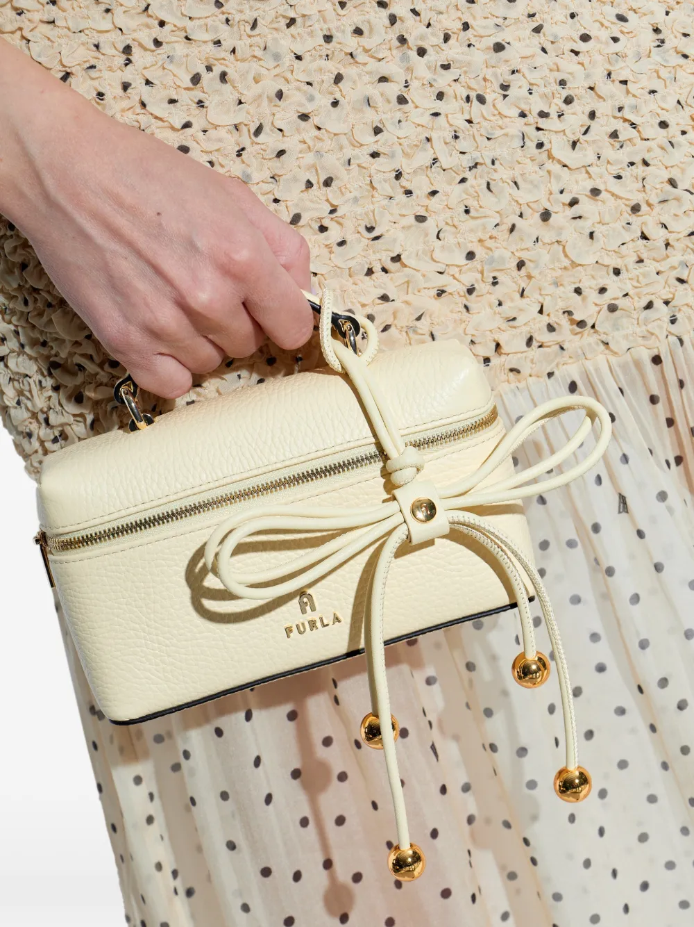 Furla Poppy leren tas met strikdetail Geel