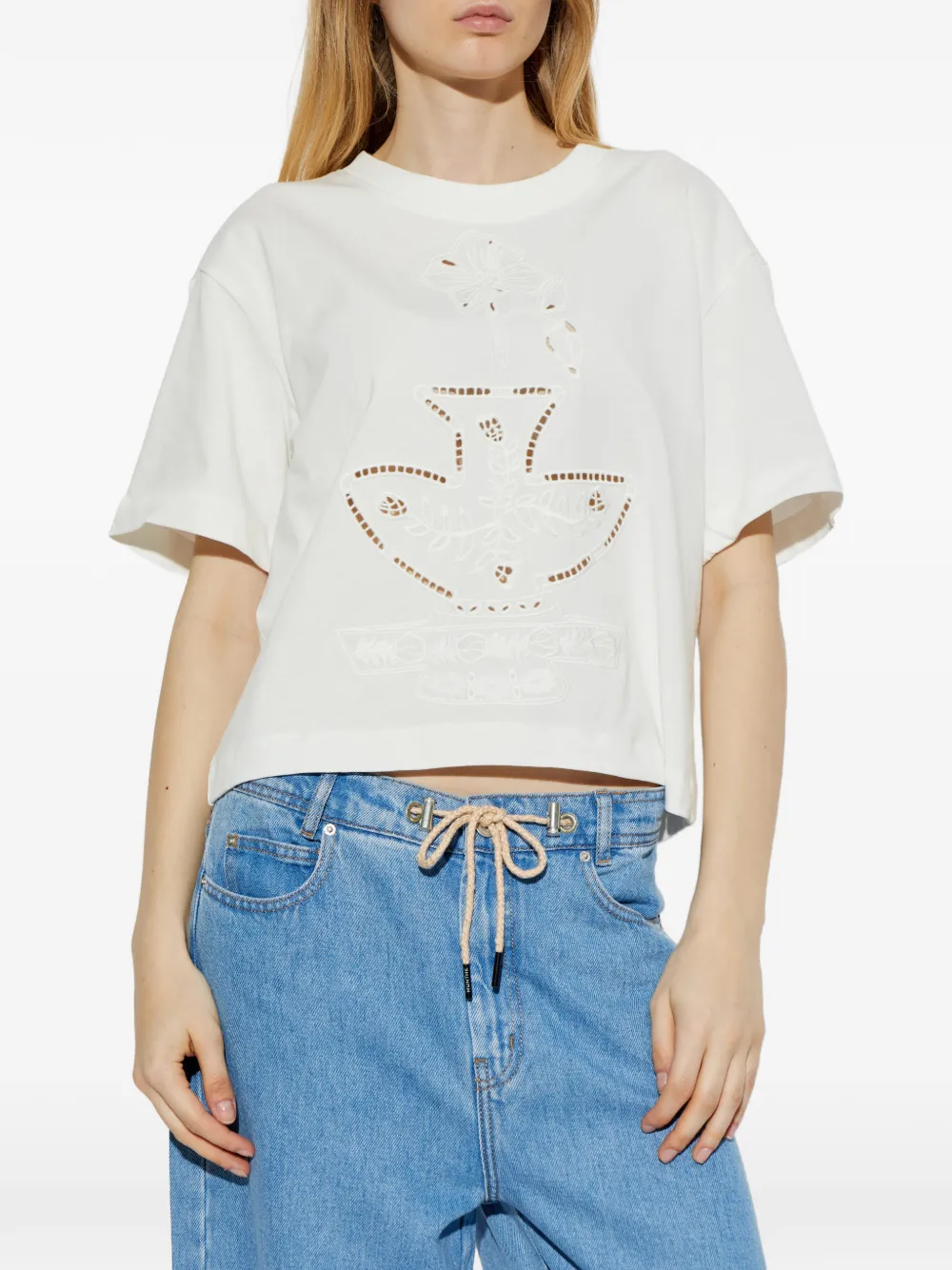 MUNTHE Nellamy broderie anglaise katoenen T-shirt Beige