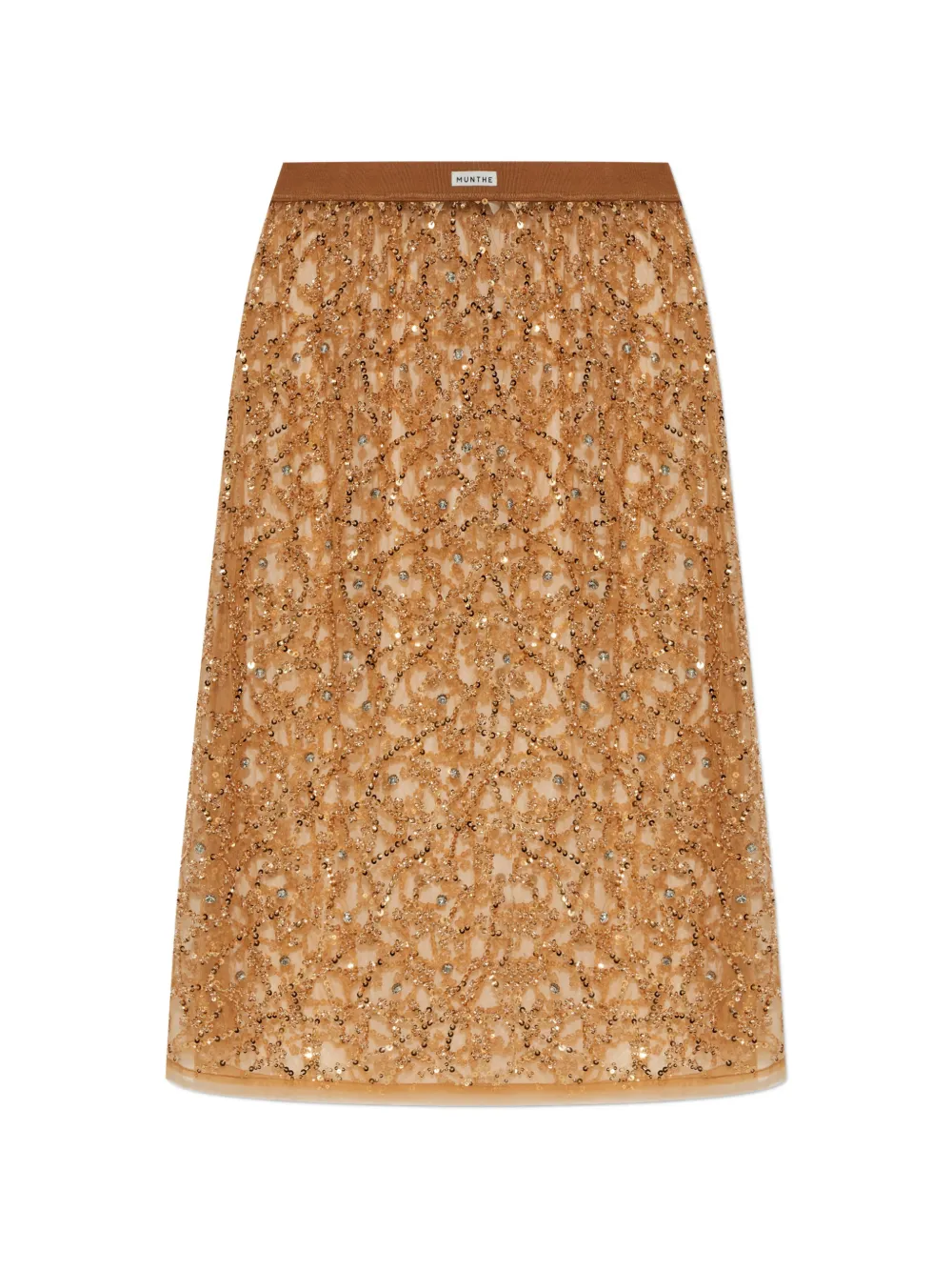MUNTHE Ninia sequin-embellished beaded midi skirt - Marrone