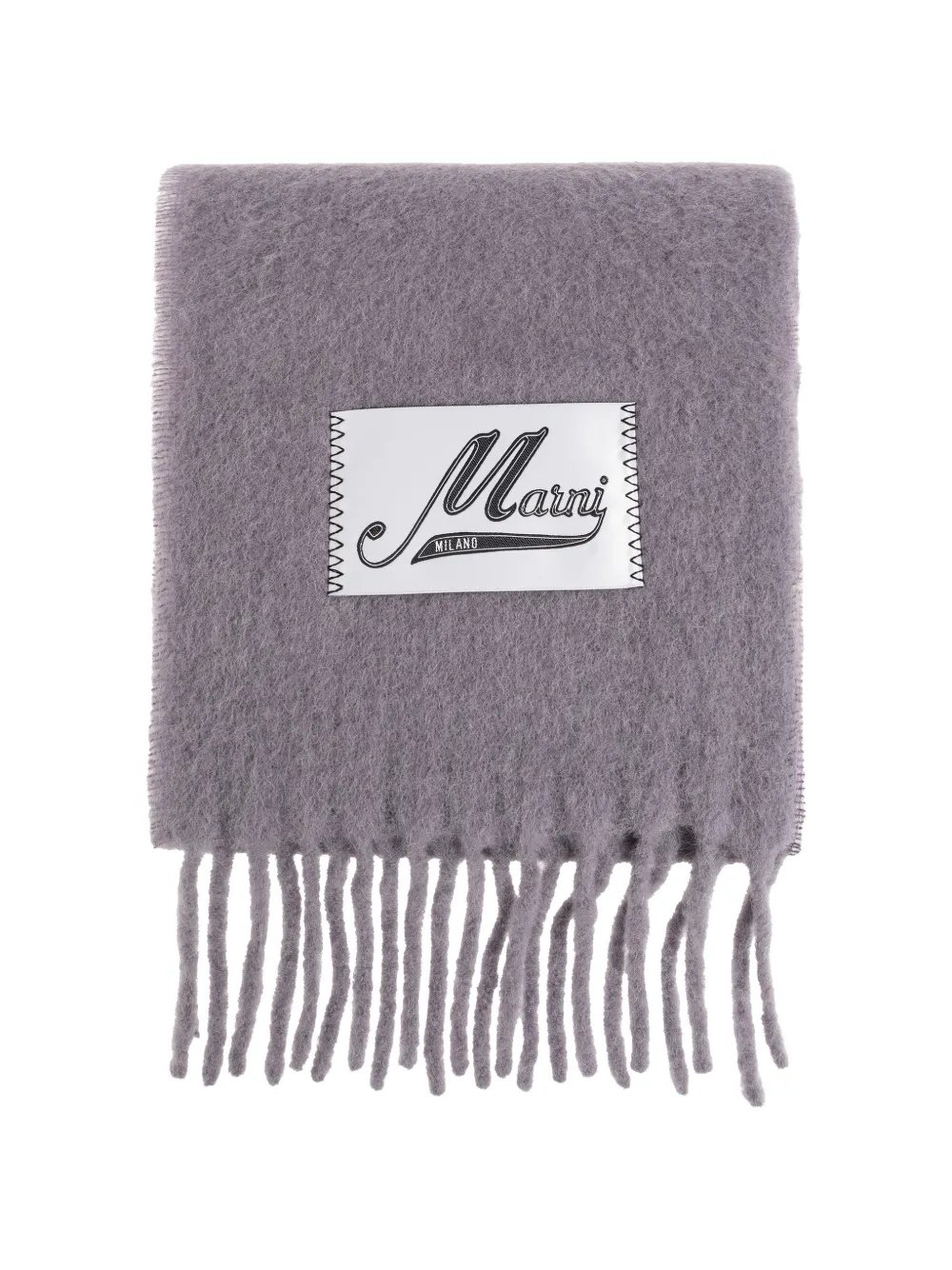 Marni logo-patch fringed scarf - Grey