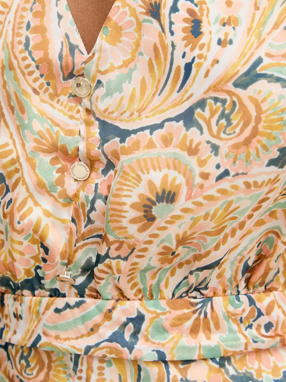 Morgan Midi-jurk met paisley-print en V-hals Beige