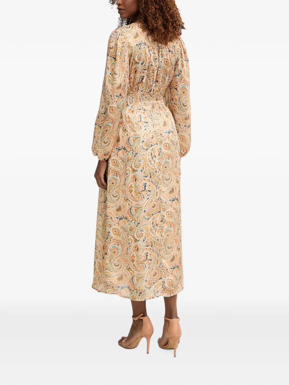 Morgan Midi-jurk met paisley-print en V-hals Beige
