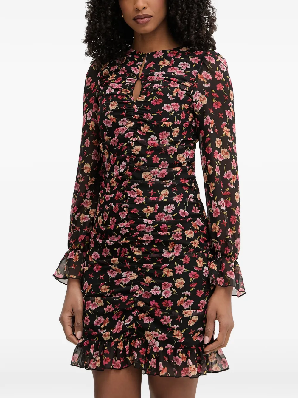 Morgan floral-print ruched mini dress - Nero