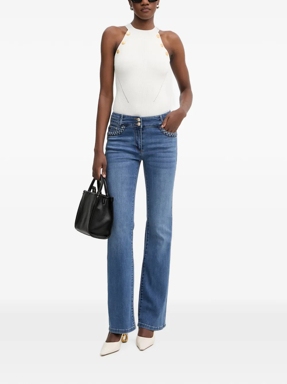 Morgan Bootcut jeans met gevlochten afwerking Blauw
