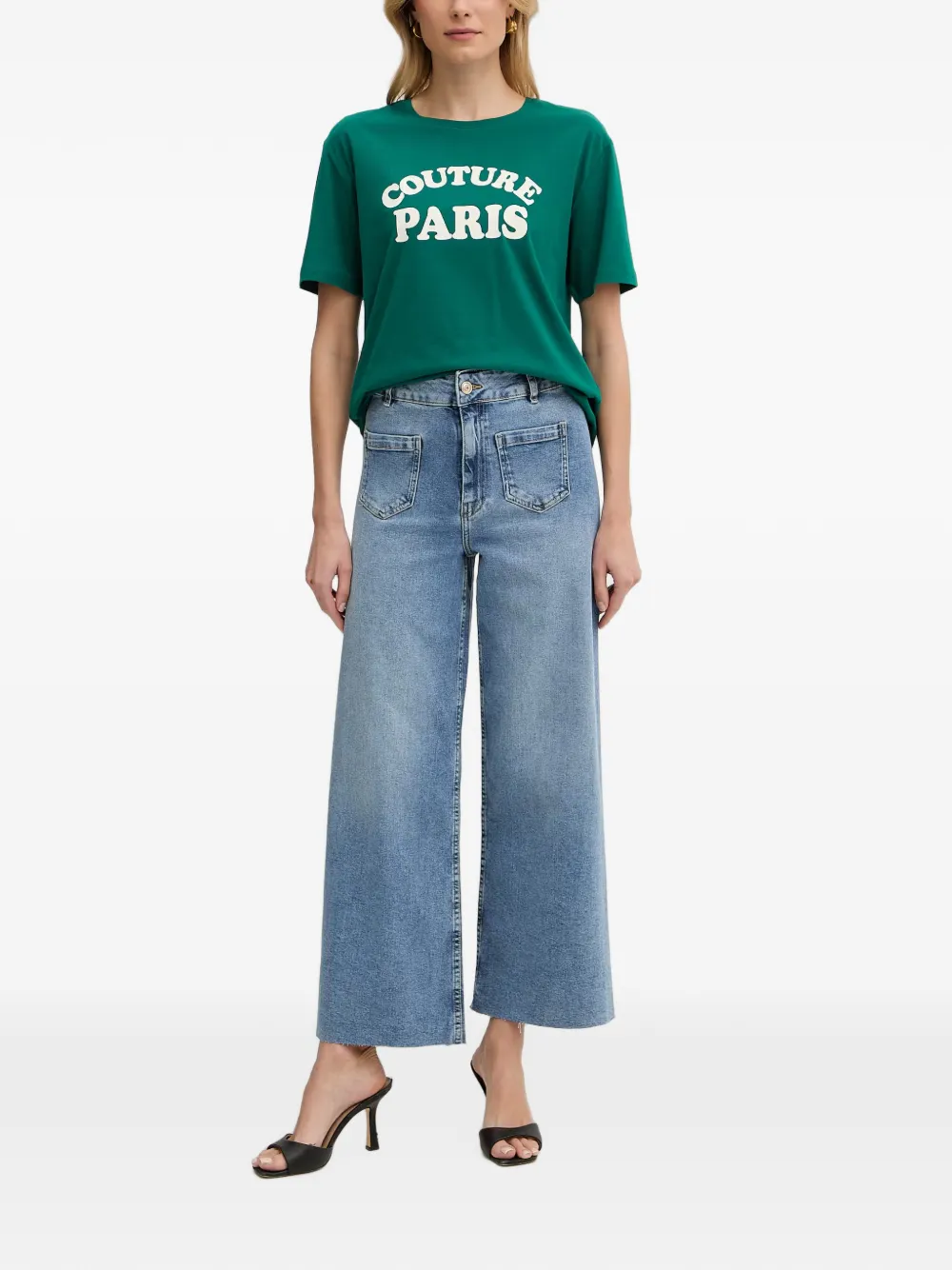 Morgan Jeans met wijde pijpen en opgestikte zak Blauw