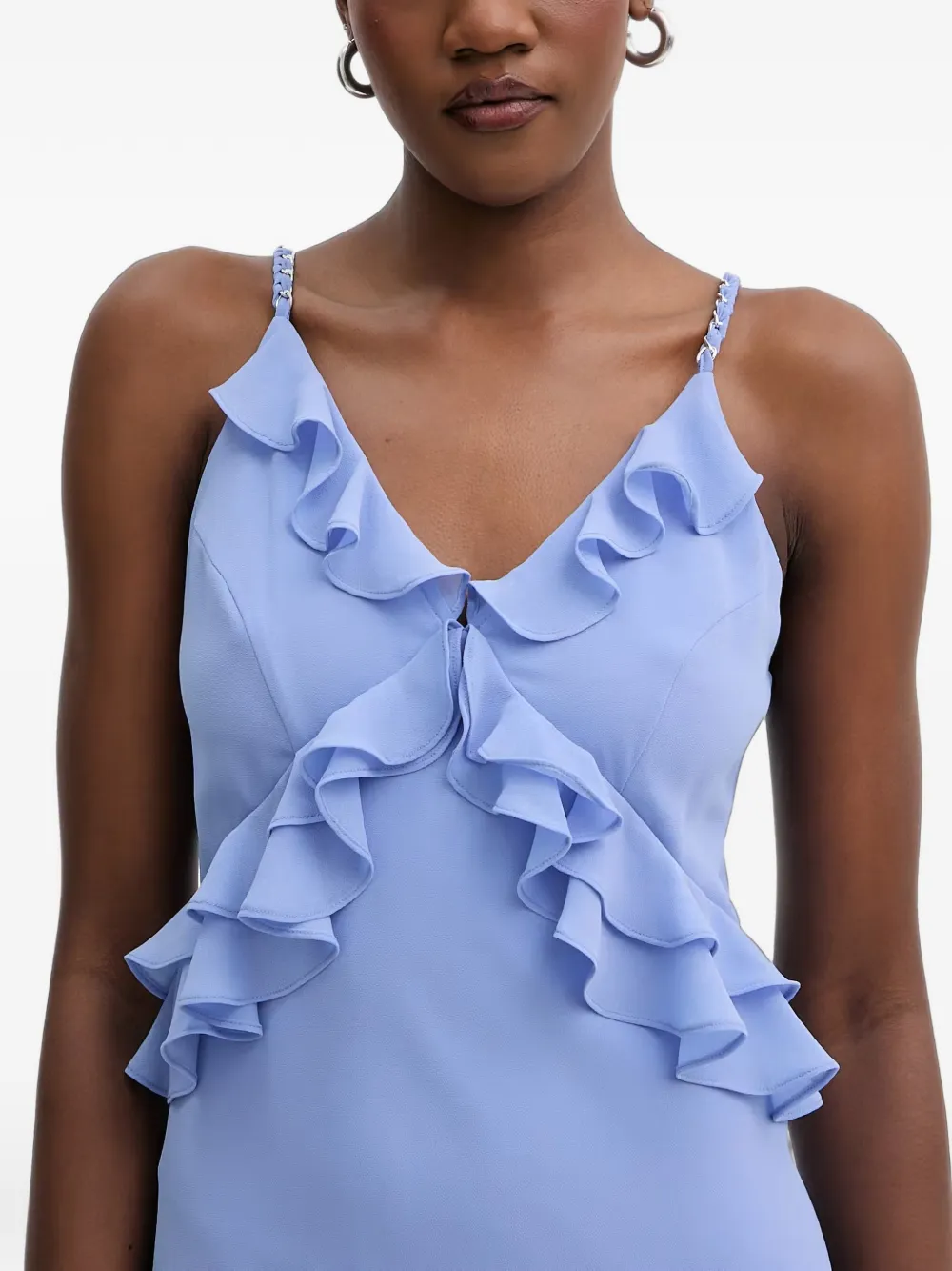 Morgan Midi-jurk met schakelketting en ruches Blauw