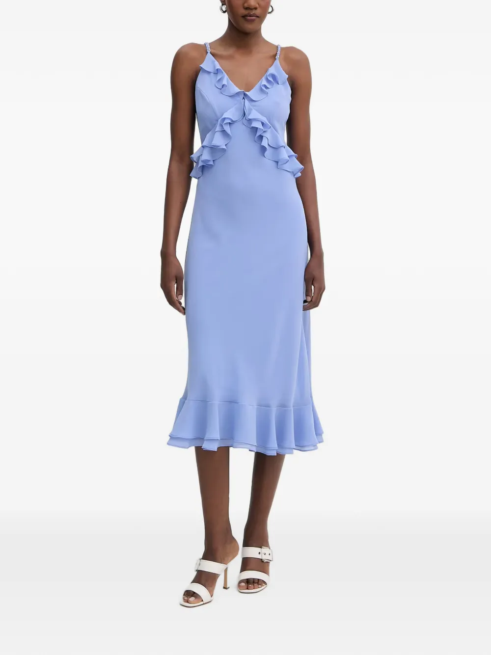 Morgan ruffled chain-link strap midi dress - Blu