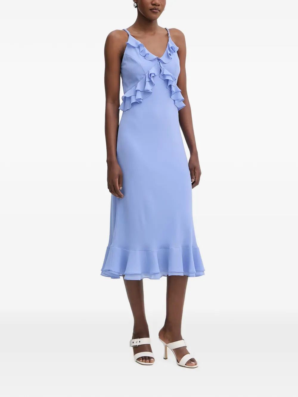 Morgan Midi-jurk met schakelketting en ruches Blauw