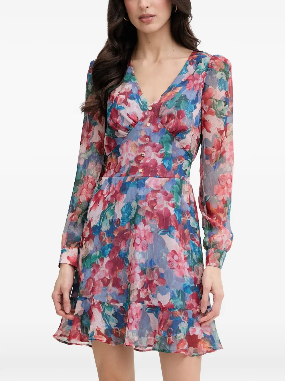 Morgan floral-print ruffled mini dress - Blu