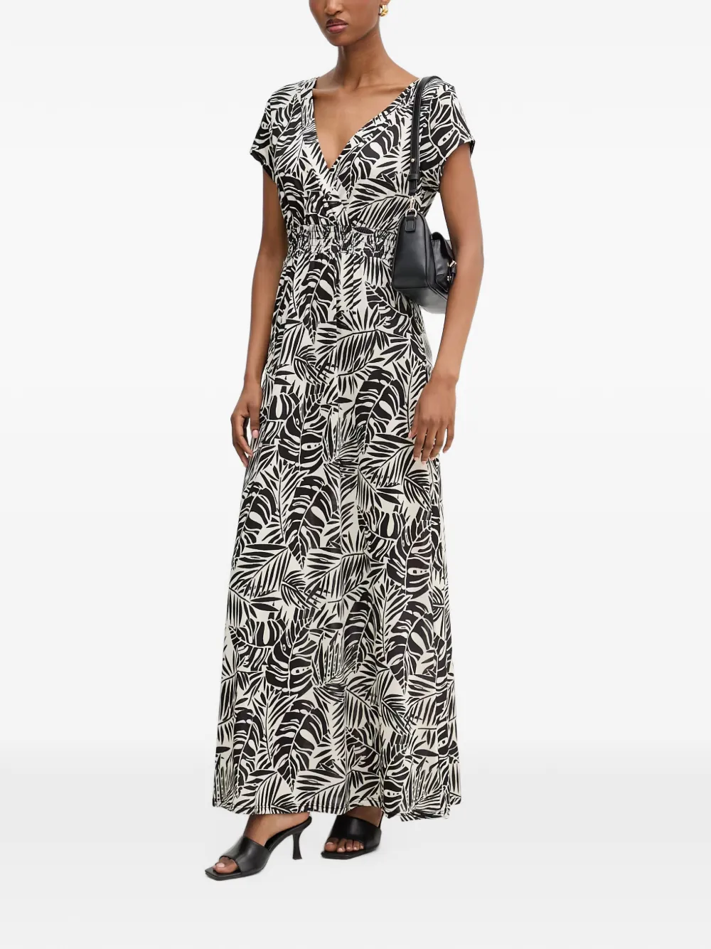 Morgan Wikkeljurk met bladerprint Beige