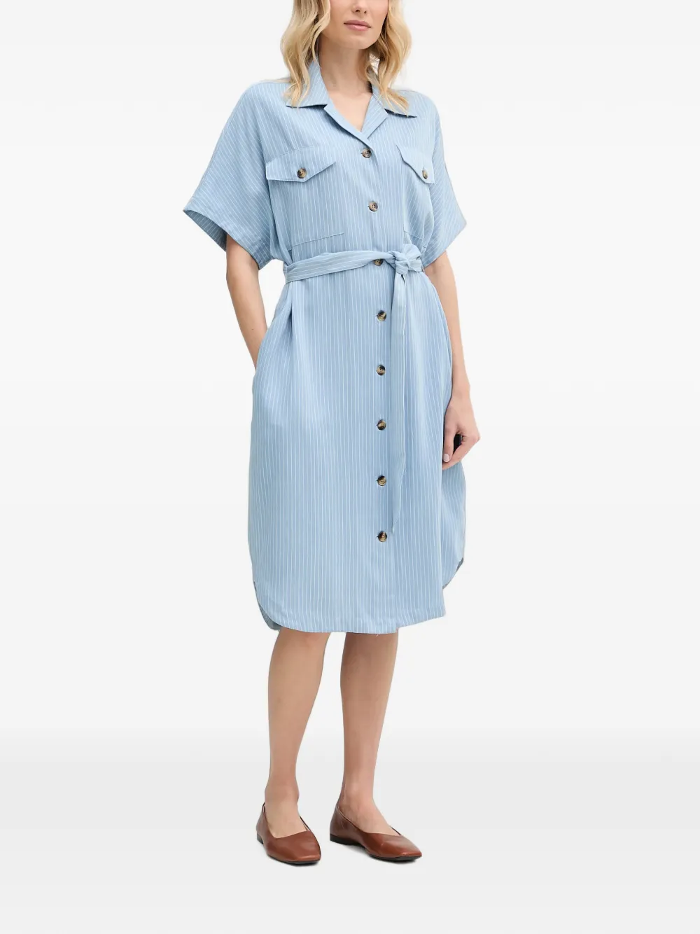 Mos Mosh Midi-jurk met krijtstreep en ceintuur Blauw