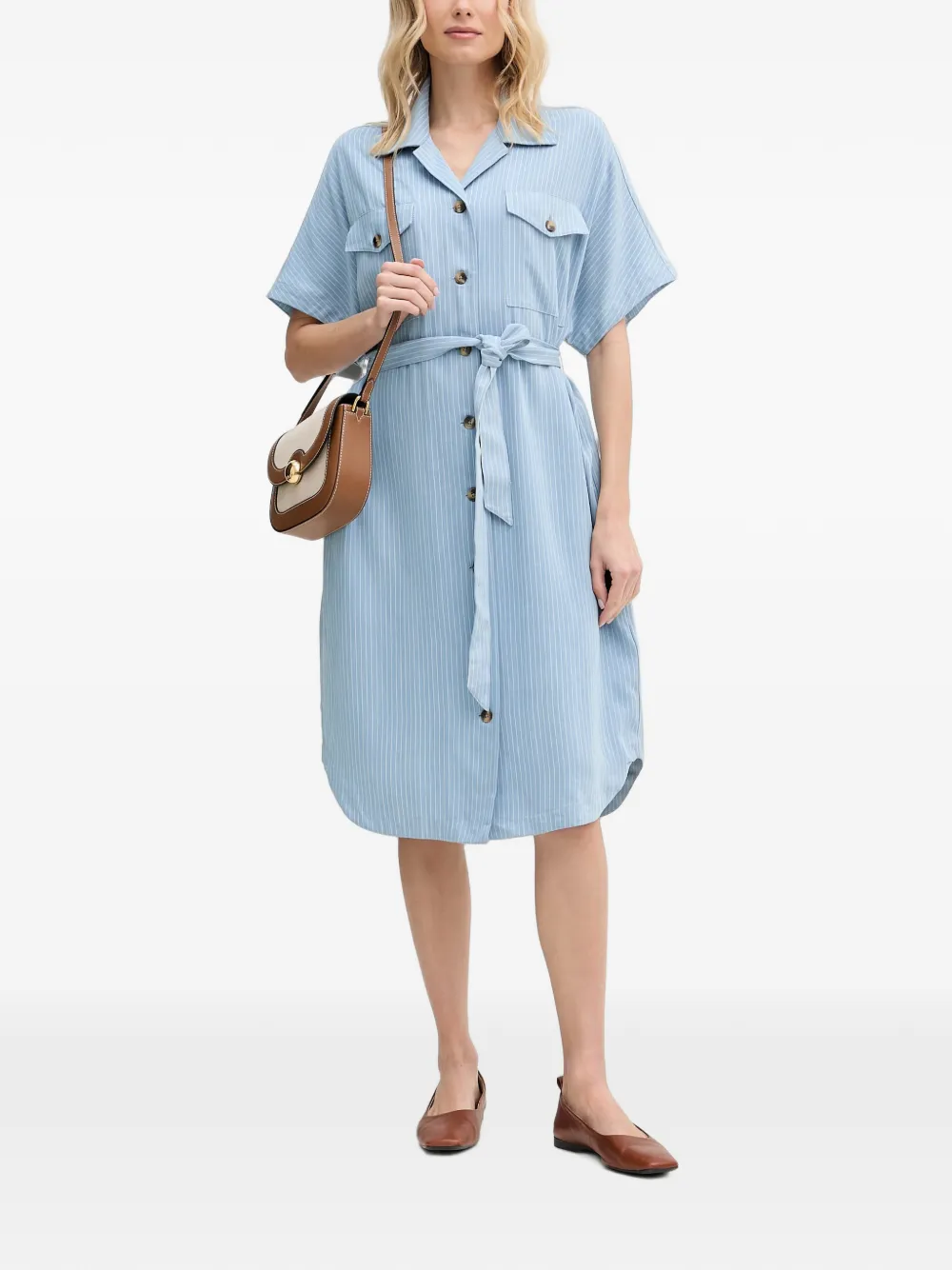 Mos Mosh Midi-jurk met krijtstreep en ceintuur Blauw