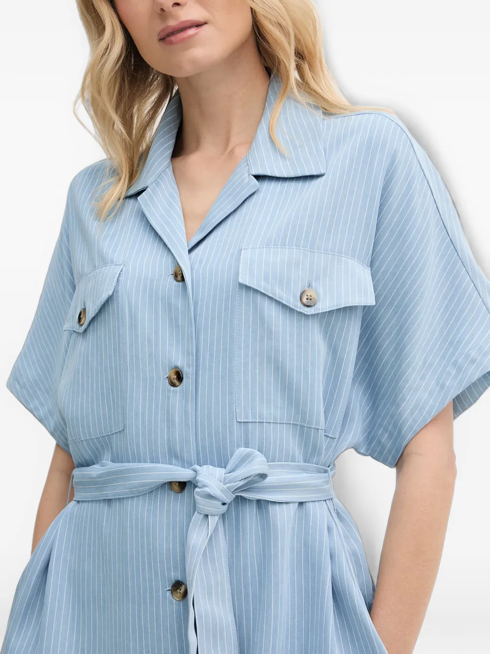 Mos Mosh Midi-jurk met krijtstreep en ceintuur Blauw