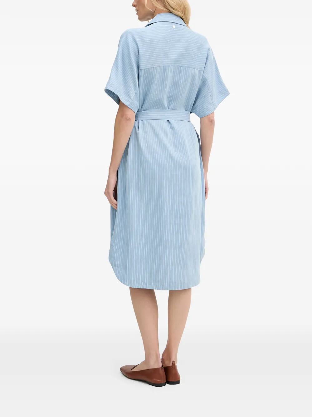 Mos Mosh Midi-jurk met krijtstreep en ceintuur Blauw