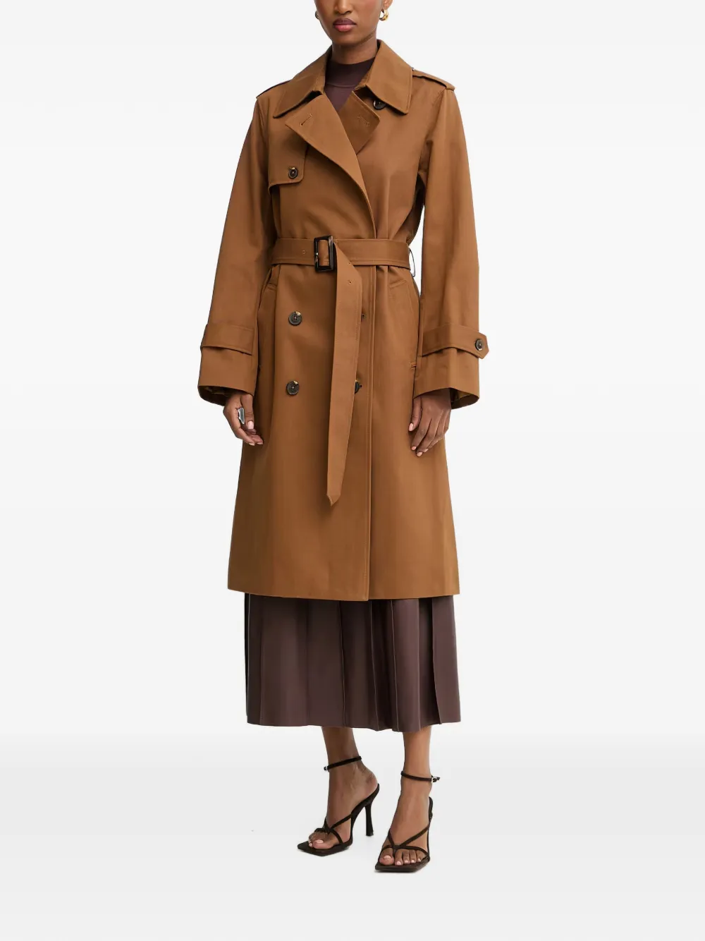 Morgan Trenchcoat met dubbele rij knopen en ceintuur Bruin