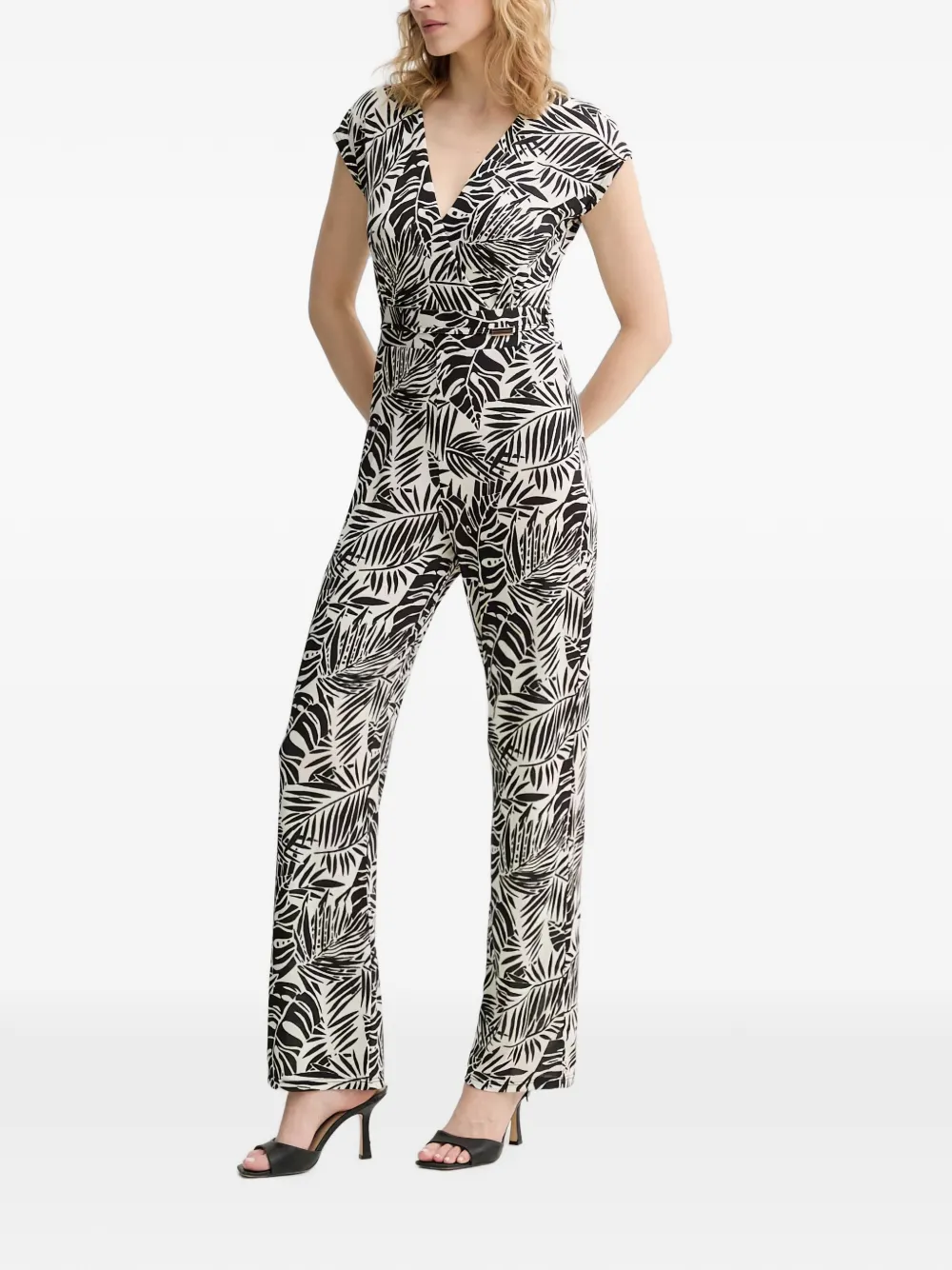 Morgan Jumpsuit met bladerprint Zwart