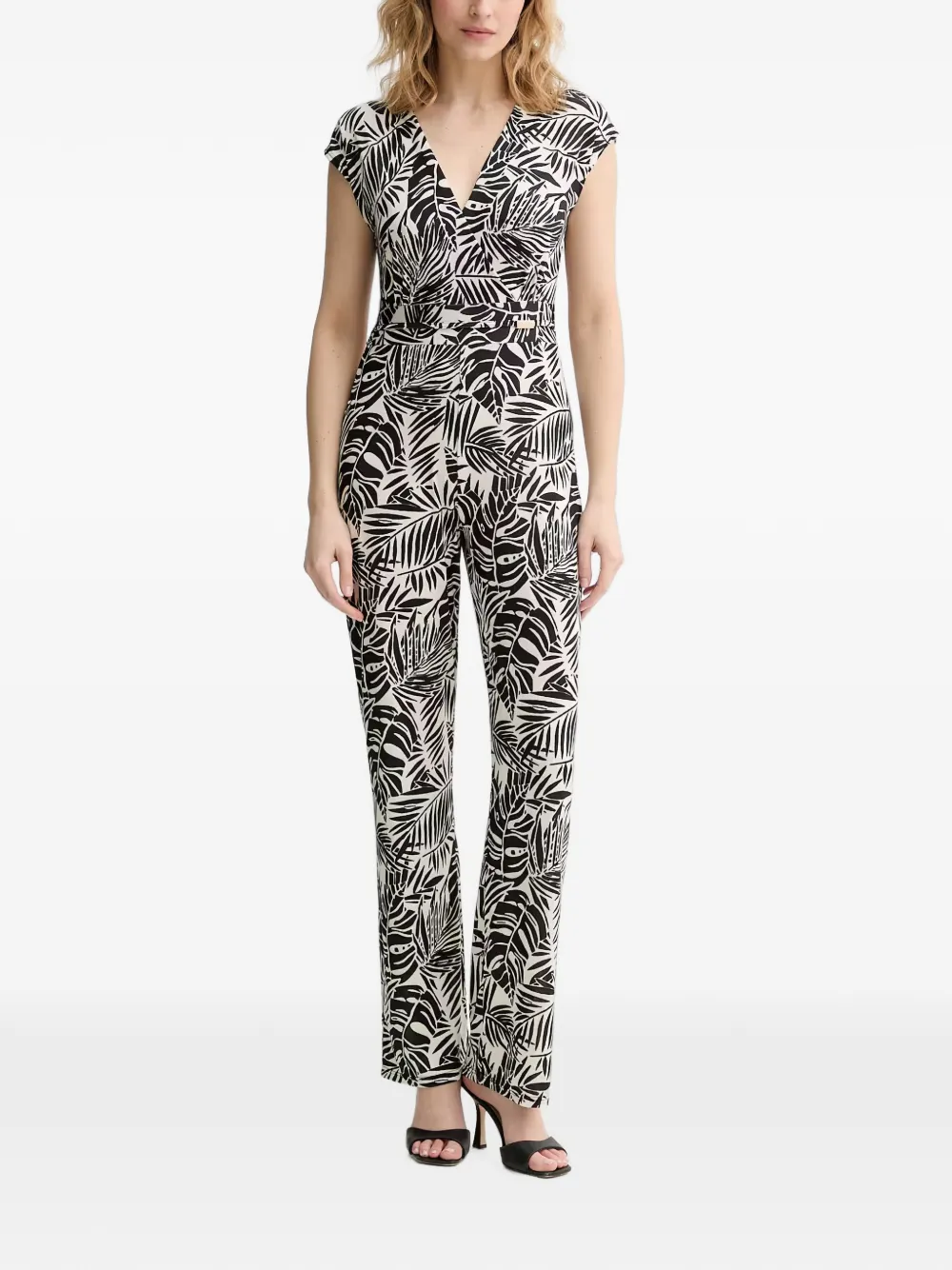 Morgan leaf-print wrap jumpsuit - Nero