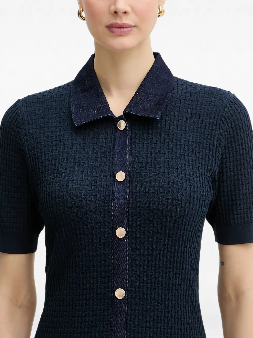 Morgan Geweven mini-jurk met denim kraag Blauw