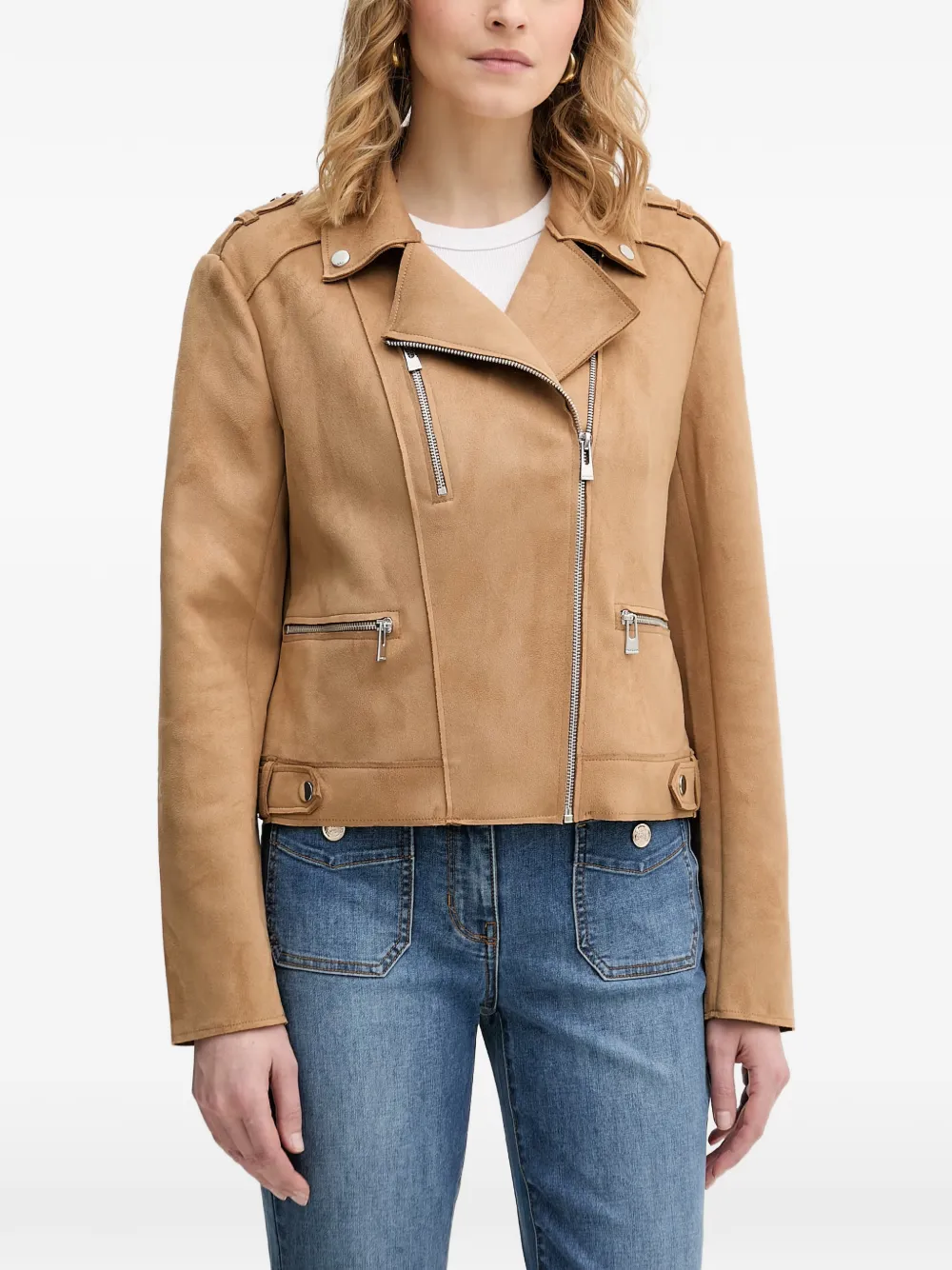 Morgan Giacca biker in pelle scamosciata - Marrone