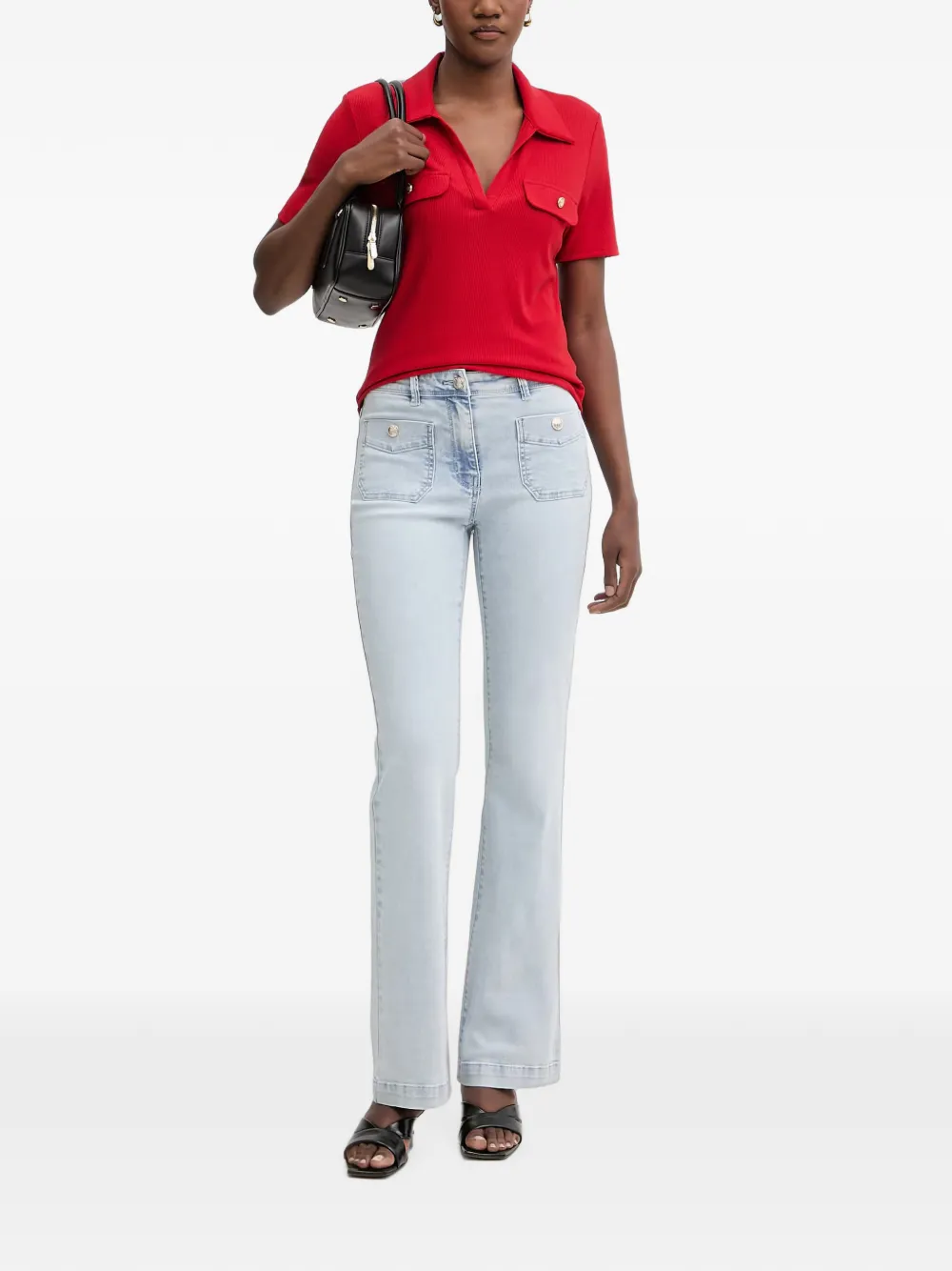 Morgan Flared jeans met knoopdetail Blauw