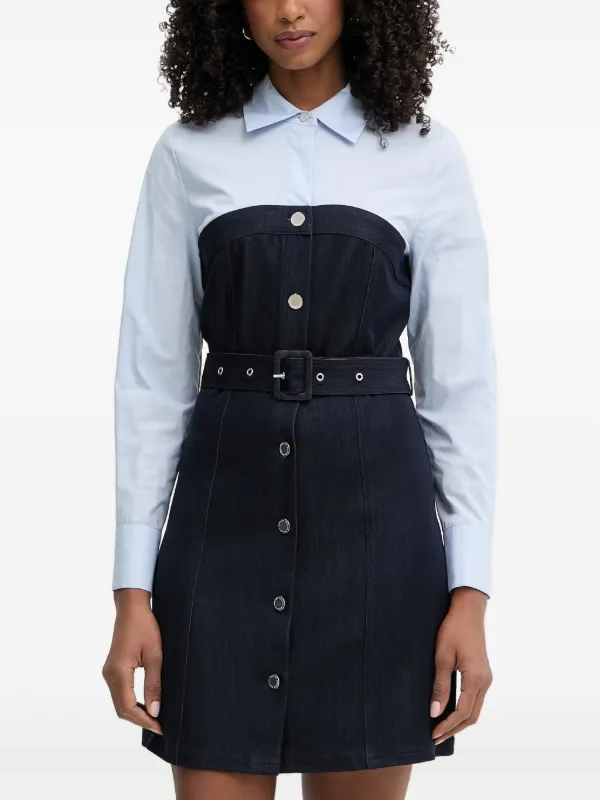 morgan layered mini dress Belted layered-effect | Blue bucket:Ivory