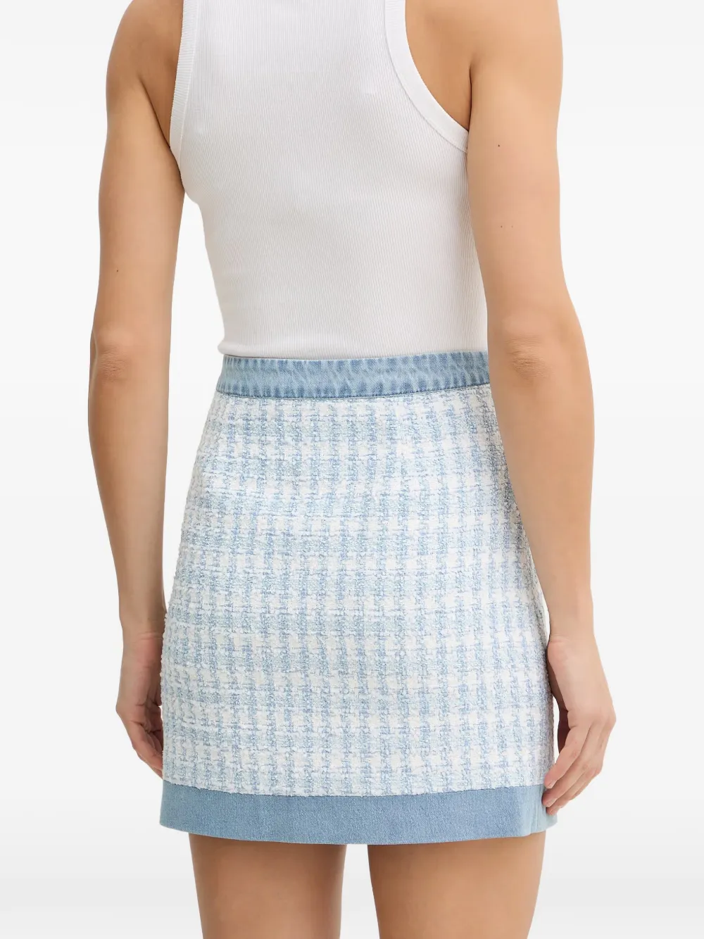 Morgan Mini-rok met denim afwerking en tweed-effect Blauw