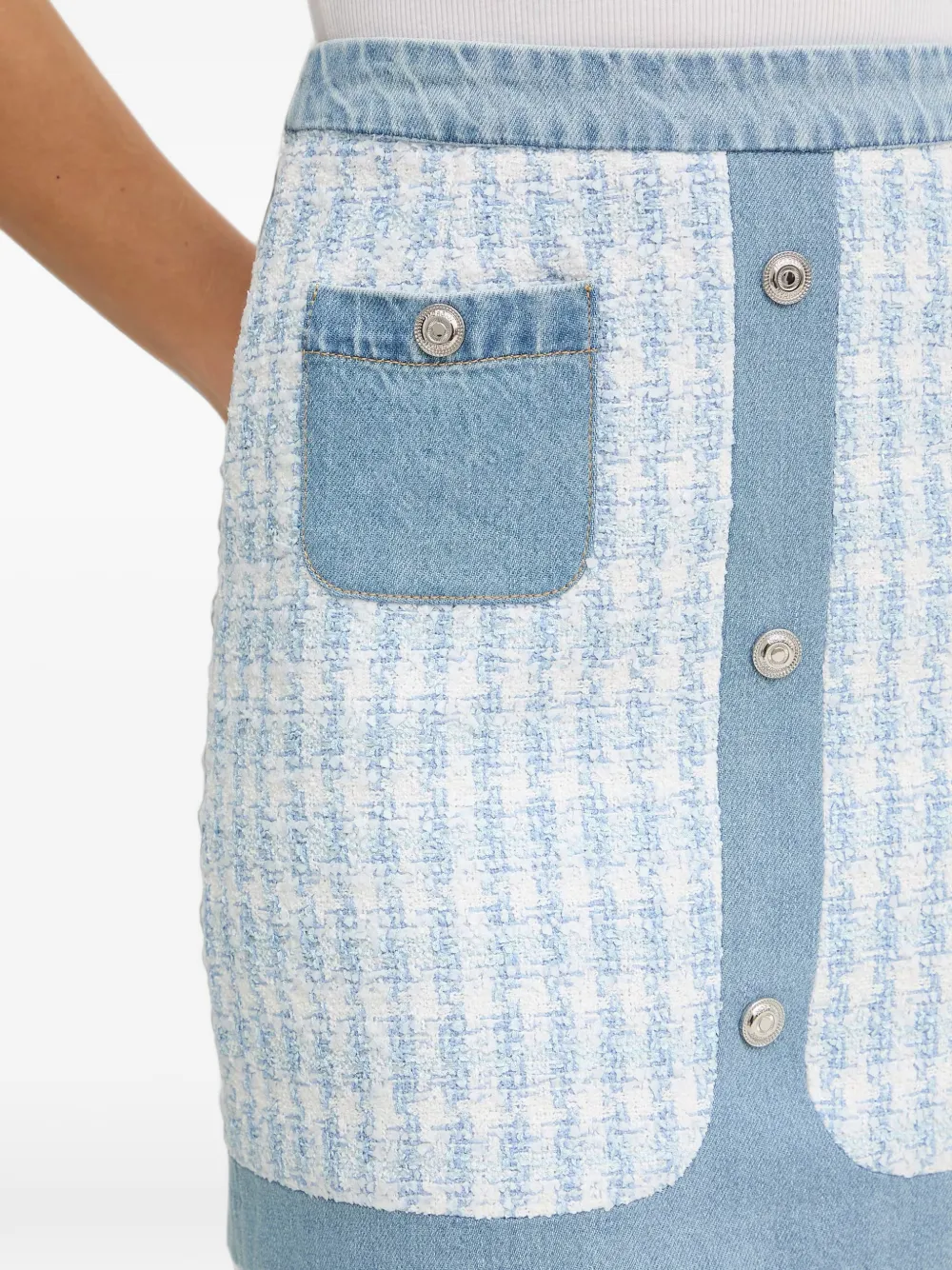 Morgan Mini-rok met denim afwerking en tweed-effect Blauw
