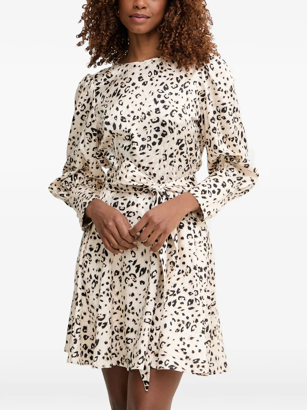 Morgan leopard-print tie-waist mini dress Beige