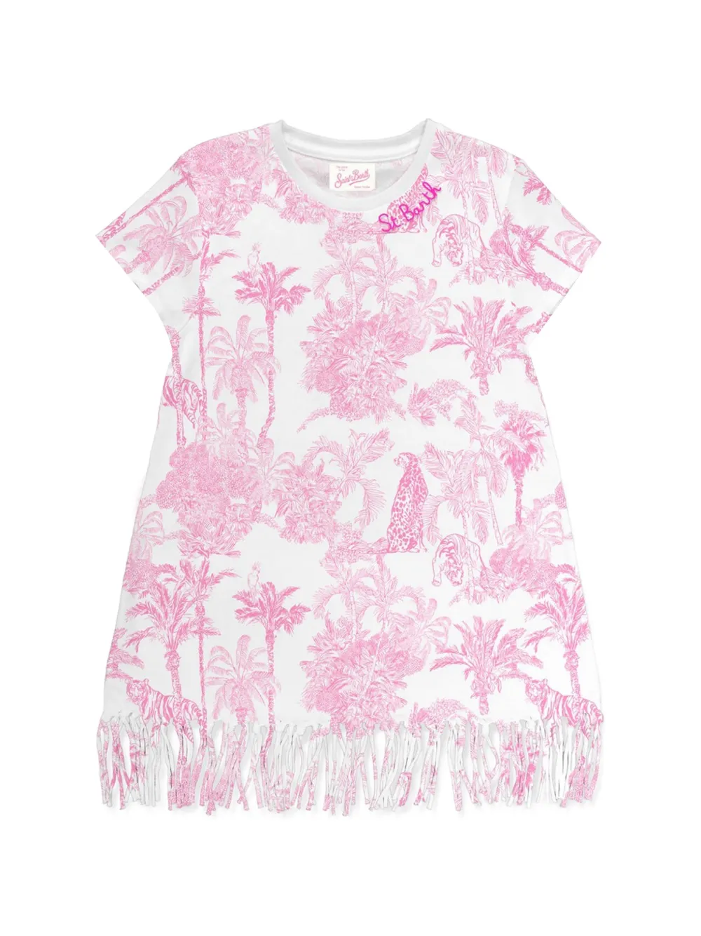 MC2 Saint Barth Kids Jurk met franje afwerking en jungleprint Wit