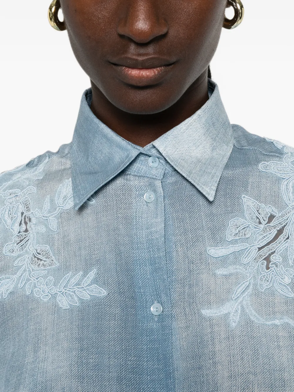 Ermanno Scervino Shirt met borduurwerk en knopen Blauw