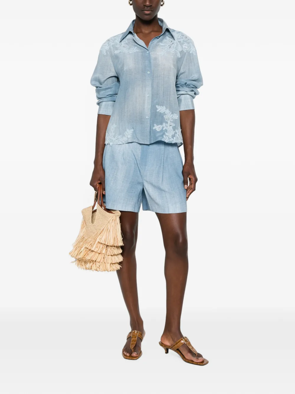 Ermanno Scervino Shirt met borduurwerk en knopen Blauw