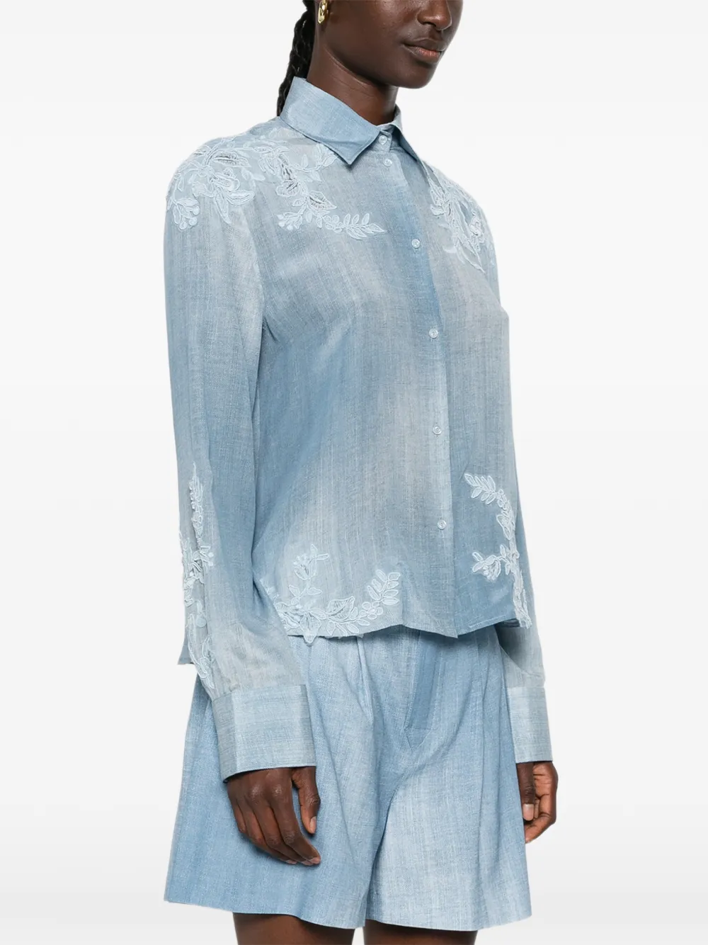 Ermanno Scervino Shirt met borduurwerk en knopen Blauw