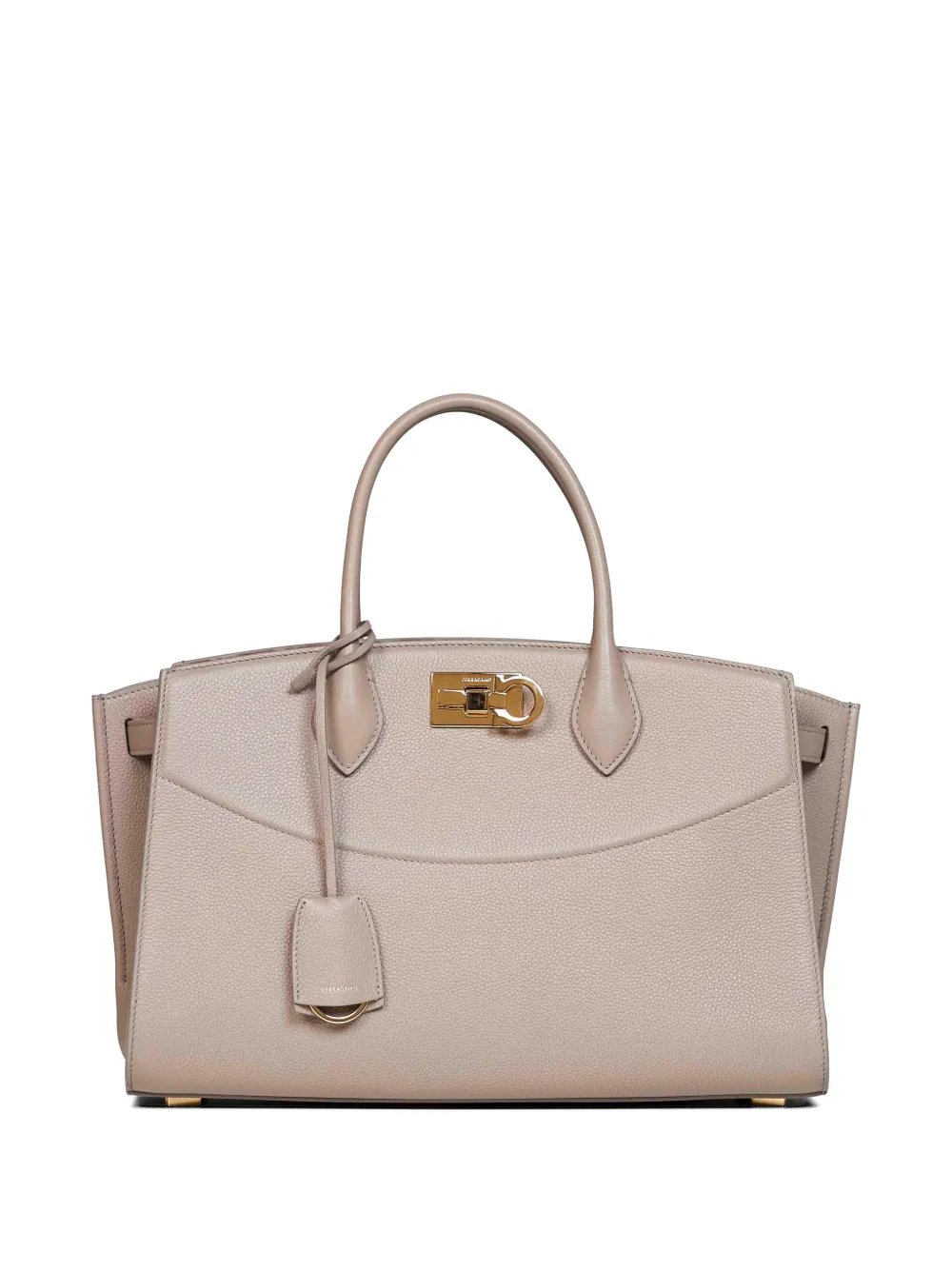 Ferragamo Gancini hammered leather tote bag - Nude