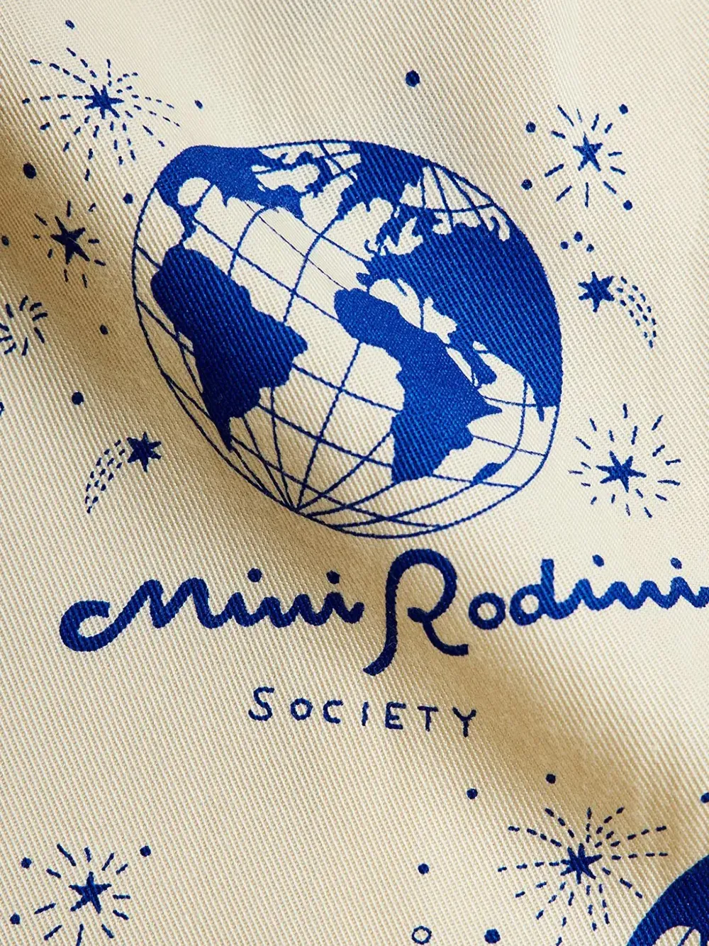 Mini Rodini Society globe-print embroidered shirt Beige