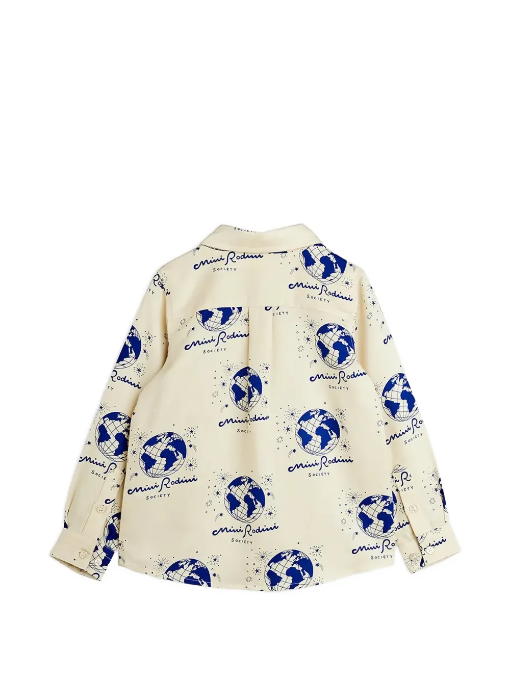 Mini Rodini Society globe-print embroidered shirt Beige