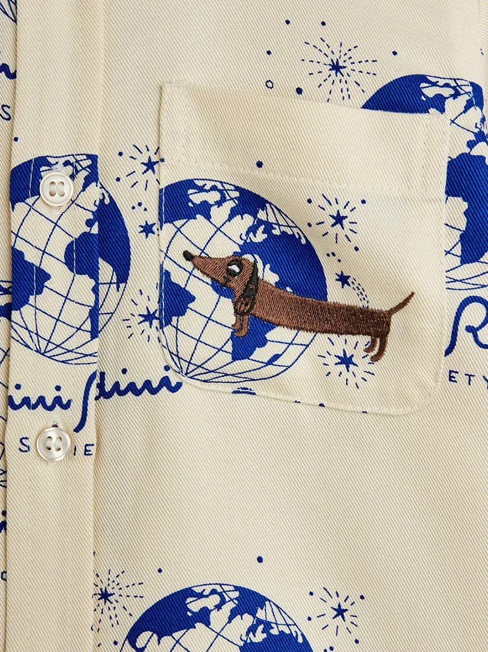 Mini Rodini Society globe-print embroidered shirt Beige