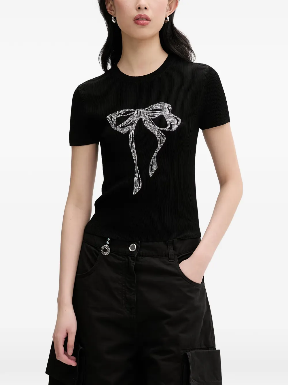 Miss Sixty rhinestone-embellished ribbed T-shirt