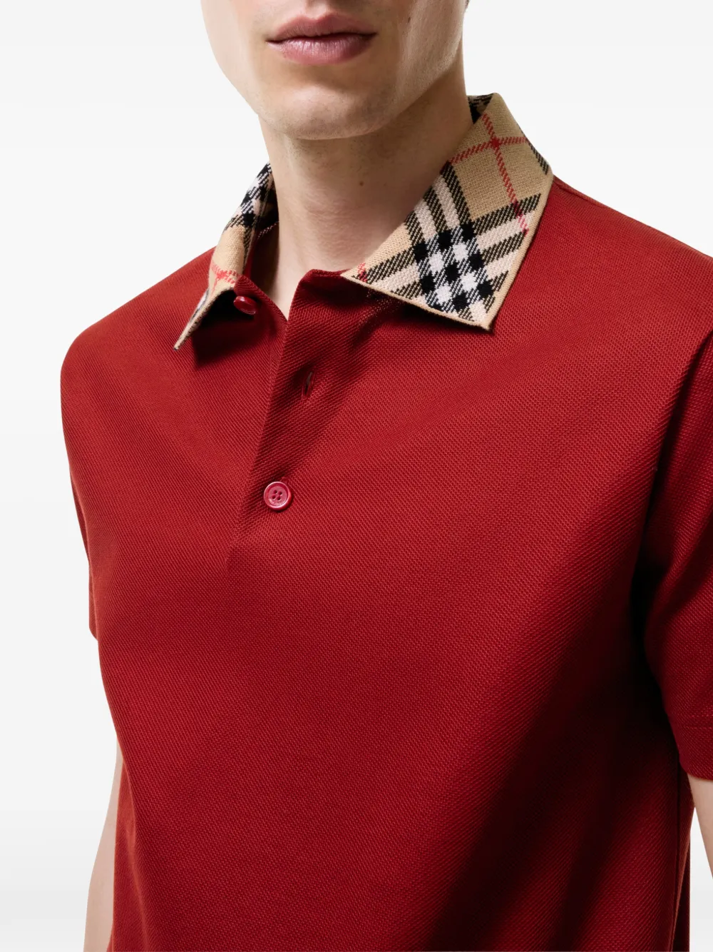 Burberry Katoenen poloshirt met geruite kraag Rood