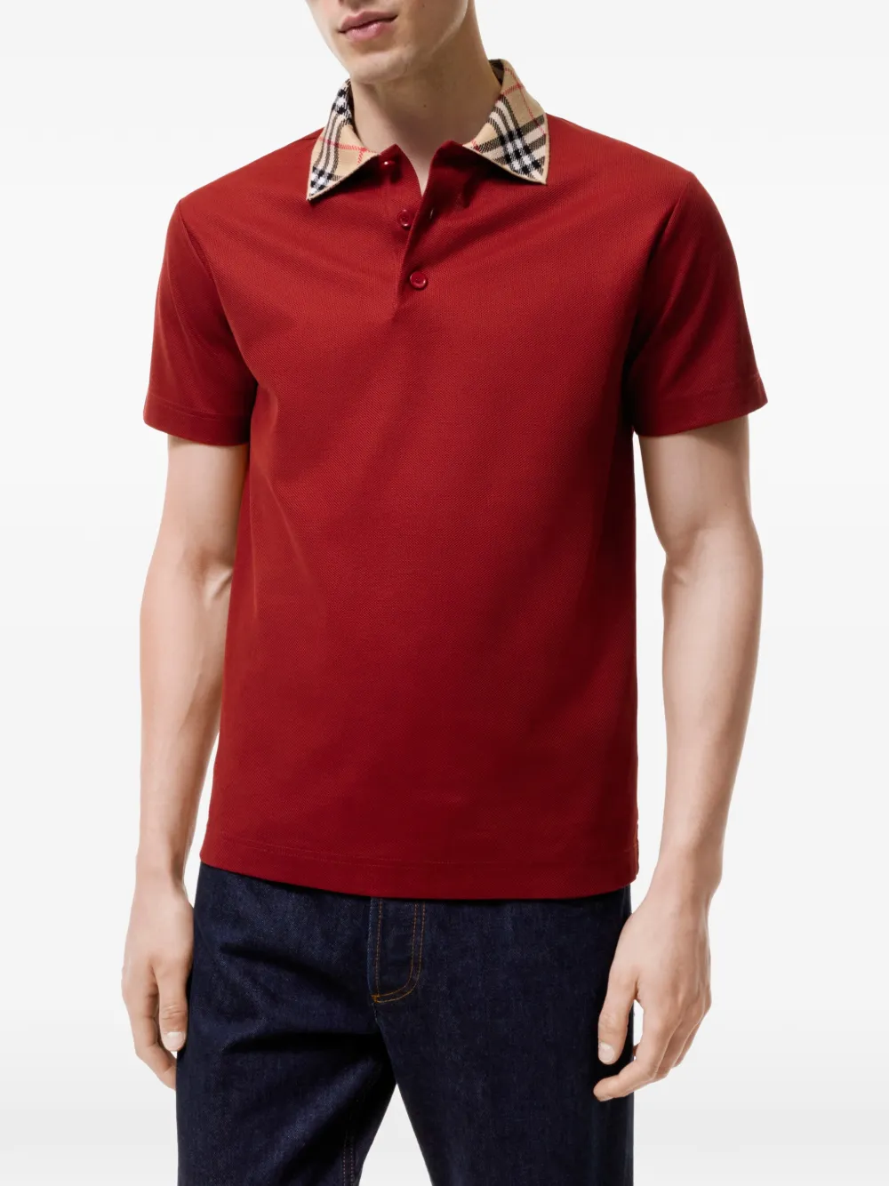 Burberry Katoenen poloshirt met geruite kraag Rood