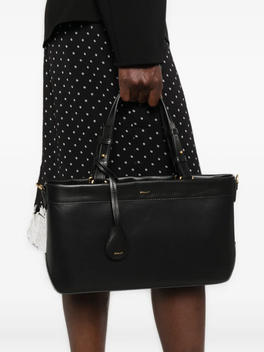 Bally Leren shopper met logoprint Zwart