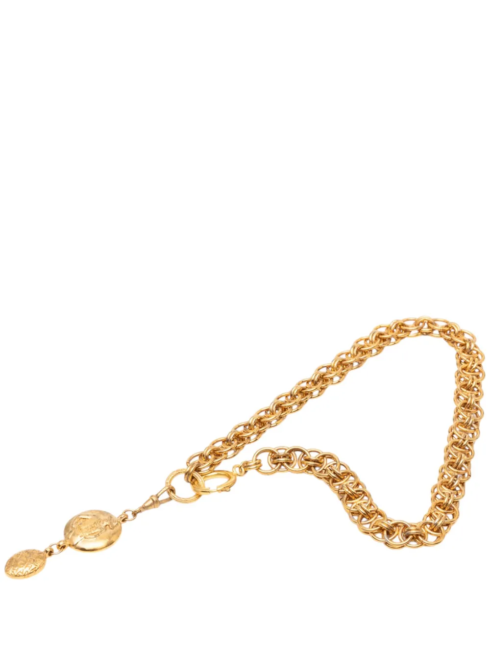 CHANEL Pre-Owned 1970-1980 Gold Plated Double Chain Mademoiselle Medallion Pendant Necklace costume necklace - Oro