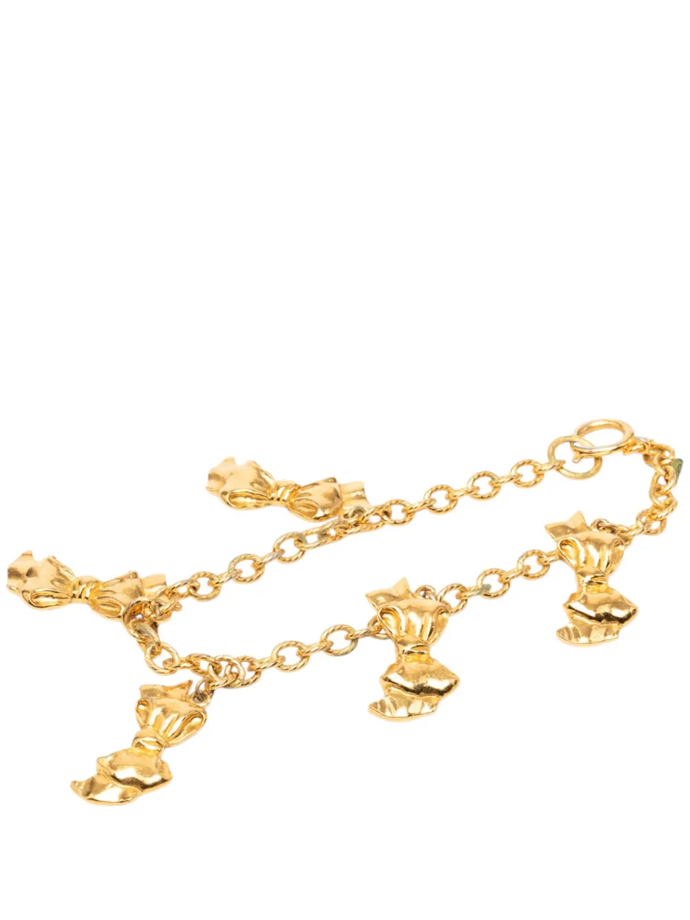 CHANEL Pre-Owned 1970-1980 Gold Plated Bow Charms Necklace costume necklace